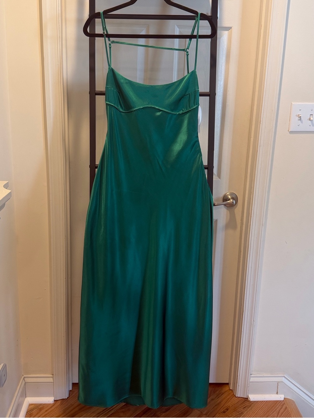 Emerald Green Slip Satin Cutout Maxi Dress Beach Wedding Guest Bridesmaid